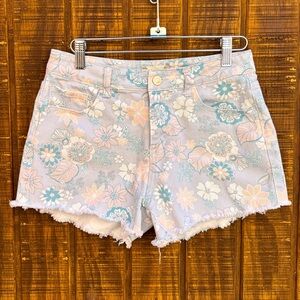 Altar’d State Light Blue & Light Pink Floral Cut Off Denim Jean Shorts